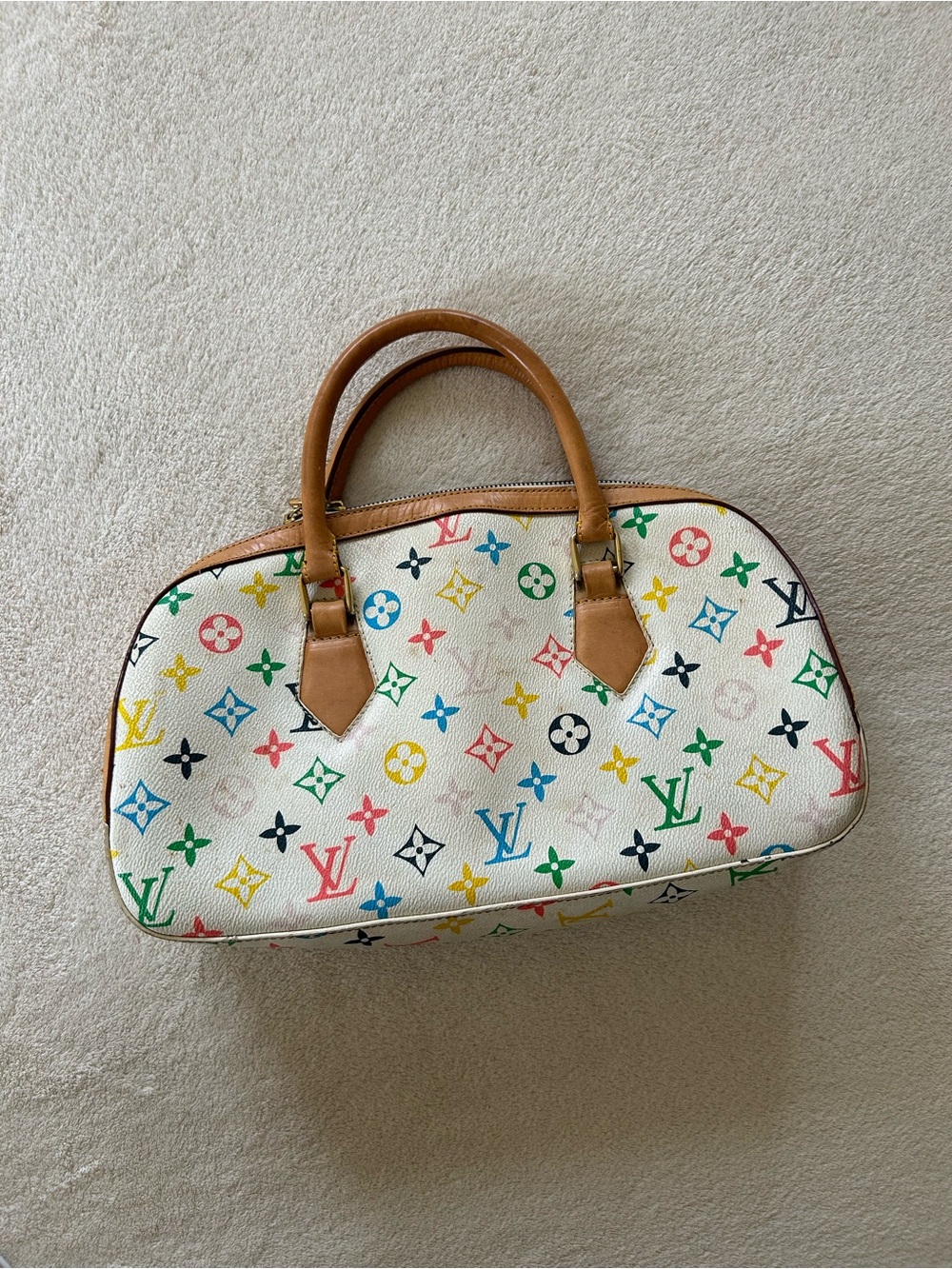 White Multicolor Monogram Canvas Handbag